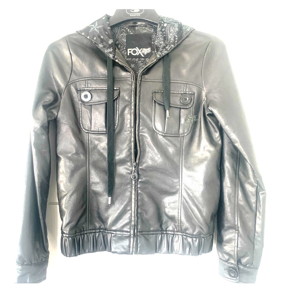 Black Faux Leather Zip Up Hoodie/Bomber Jacket
